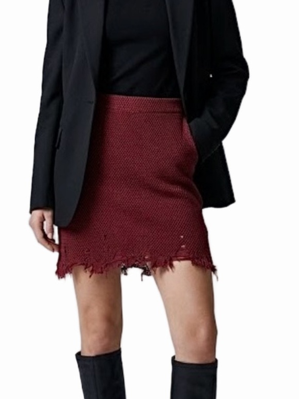 Better Be burgundy mesh destroyed stretchy cotton pull on mini skirt S